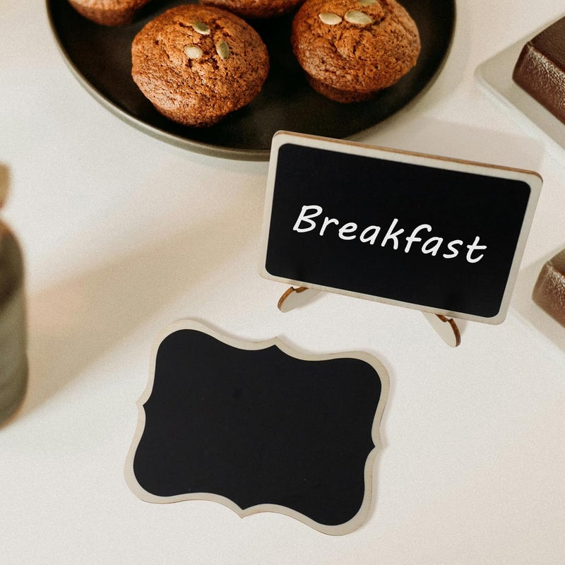 wreathqueen Mini Chalkboard Signs with Stands – Wooden Food Labels for Party, Buffet & Wedding – Includes 2 Chalk Markers – Mini Chalkboards for DIY Crafts & Food Display - Image 5